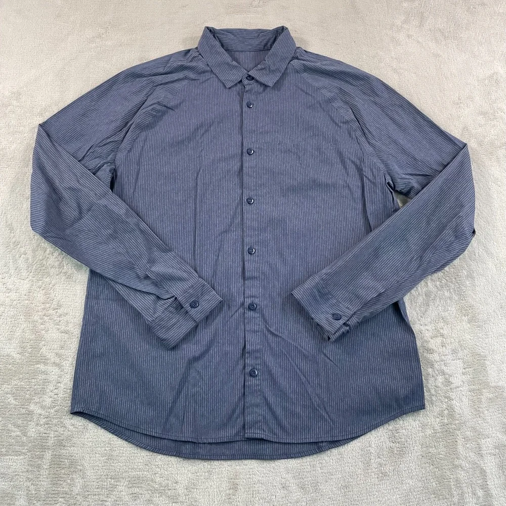 Lululemon Bonded Voyage Shirt Men‎ XL Heather Navy Striped Performance Wicking